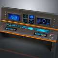 Modern Computer Control Console Featuring Multiple Screens Digital Interfaces Control Buttons And Indicator Lights