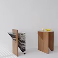 Modern Minimalist Side Tables Featuring Marble Glass And Wooden Structures With Yellow Fruit