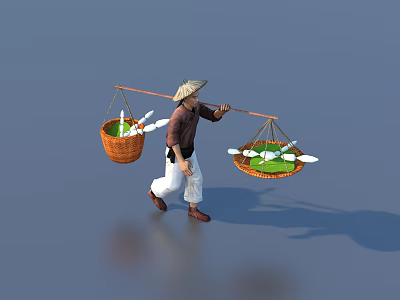 Traditional Farmer Character Carrying Bamboo Pole With Baskets And Drones 3d model Traditional Farmer Character Carrying Bamboo Pole With Baskets And Drones 3d model