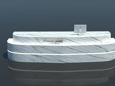 Modern Reception Desk With Marble Surface And Fenix Design Logo And Computer Monitor 3d model