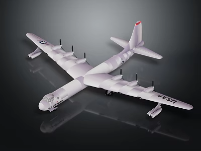 White Airplane Model Featuring Multiple Propellers And 747 Livery On Dark Reflective Background 3d model