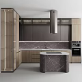 Modern Kitchen Interior With Wooden Cabinets Marble Island And Marble Countertop Range Hood