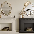 White and Black Fireplaces with Gold Framed Mirrors Decorative Dried Flowers and Stacked Logs
