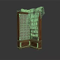 Vintage Wooden Cabinet With Multiple Drawers Decorative Branches On Top Cloth Draped And Intricate Design