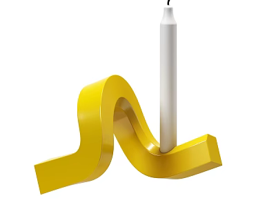 Decorative Modern Yellow Curved Candle Holder With White Candle Design 3d model