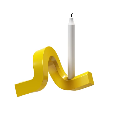 Decorative Modern Yellow Curved Candle Holder With White Candle Design 3d model