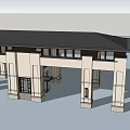 Modern Entrance Gate Design With Black Roof White Columns And Glass Windows