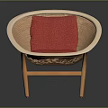 Stylish Leisure Chair With Wicker Backrest Red Cushion And Wooden Legs