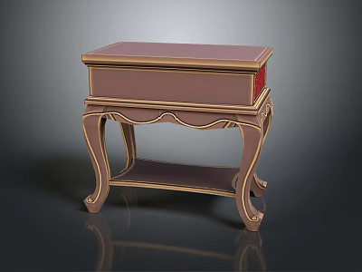 Wooden Nightstand With Golden Accents Drawer And Elegant Curved Legs Design 3d model
