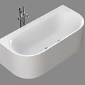 Modern White Oval Freestanding Bathtub With Sleek Chrome Faucet And Minimalist Design