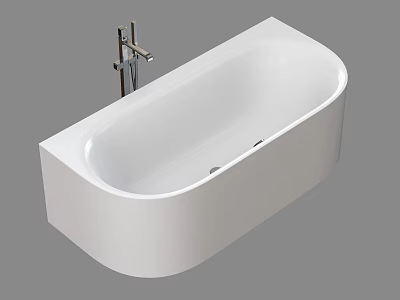 Modern White Oval Freestanding Bathtub With Sleek Chrome Faucet And Minimalist Design 3d model
