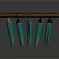 Ancient Decorative Weapon With Square Grid Design Carved Edges And Green Supporting Legs