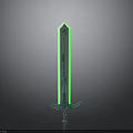 3D Green Glowing Sword Model With Transparent Blade And Decorative Hilt
