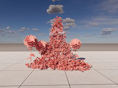 Pink Flower Tower Photo Check In Spot With Paper Flowers And Blue Sky 3d model