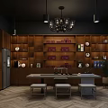 Stylish Hotel Public Lounge With Wooden Bookshelves Chandelier And Cozy Seating