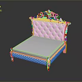 Luxurious European Style Bed With Gold Carvings And White Upholstered Headboard