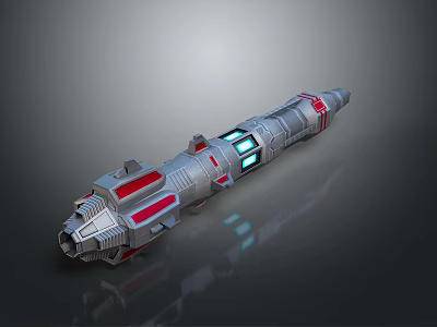Futuristic Sci Fi Weapon with Silver Metallic Body Red Accents and Blue Glowing Elements 3d model