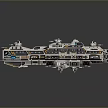 Large Intricate Spacecraft Model With Smaller Models On Dark Reflective Background 3d model