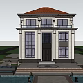 Two Story European Style Detached Villa With Balcony Large Windows And Garden