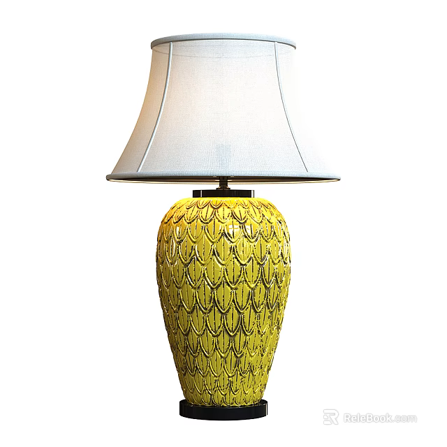 Yellow Ceramic Table Lamp With White Fabric Lampshade And Decorative Pattern 3d model