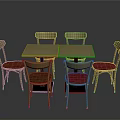 Dining Furniture Set With Light Wood Rectangular Table And Six Beige Chairs With Pink Seats