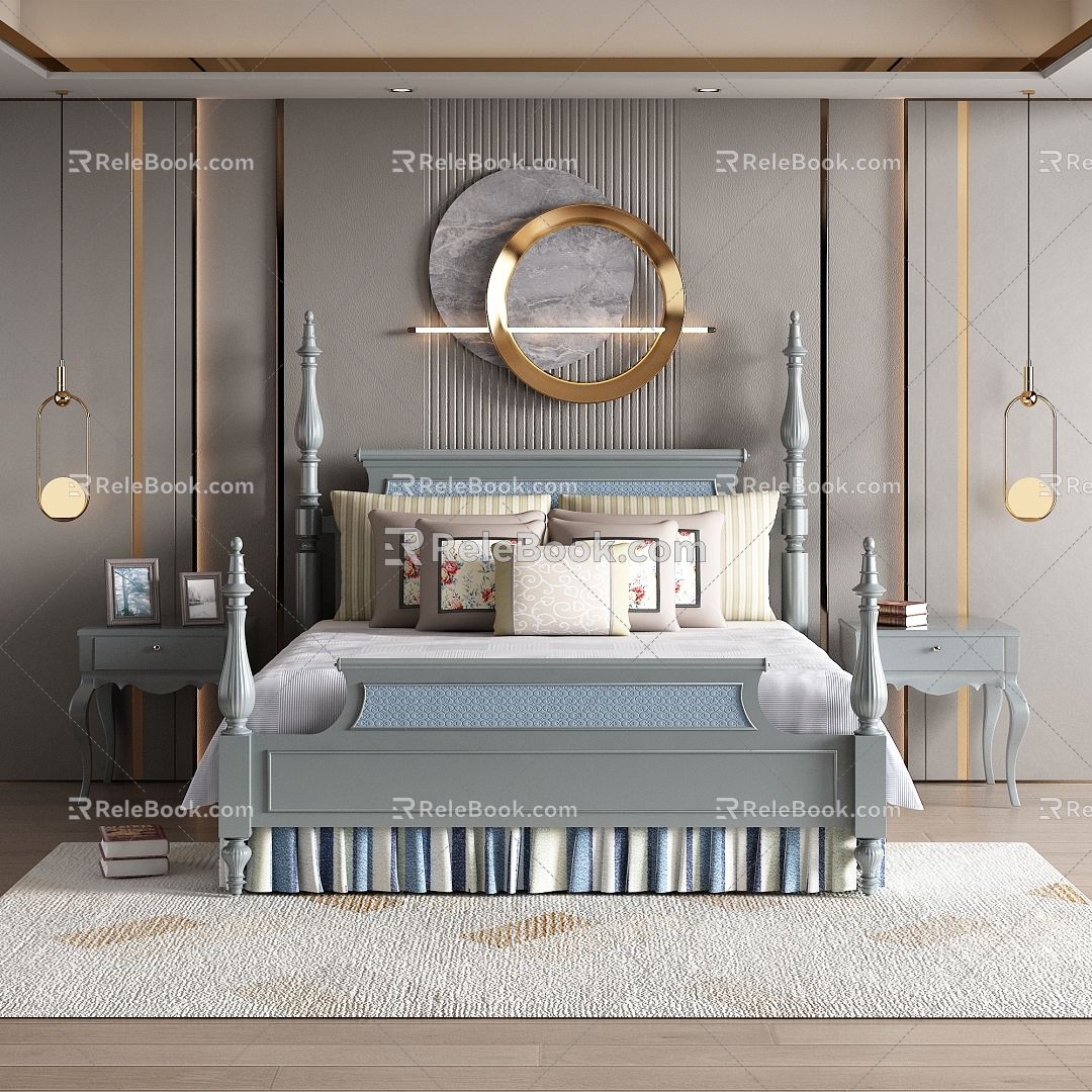 European-style Light Luxury Bedroom Double Bed 3d model