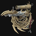 Intricate Mechanical Weapon With Gears Telescope Crescent Moon Feather And Gear Structure