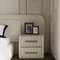 Minimalist Bedroom Nightstand With Framed Photos And Light Wood Drawer Design