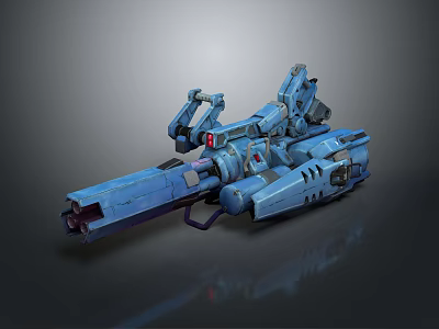 Blue Sci Fi Heavy Weapon with Mechanical Structure and Red Light Details 3d model