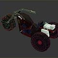 Modern Three Wheeled Motorcycle With Black Body Red Accents Brown Seat And White Parts
