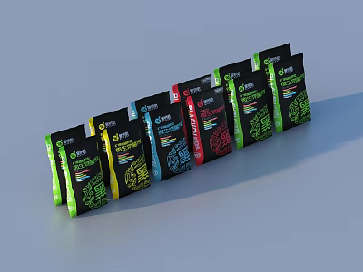 Colorful Household Product Packages In Various Colors Arranged For Daily Use 3d model