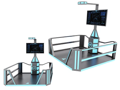 Futuristic Control Consoles With Display Screens Blue Lighting And Metal Frames 3d model