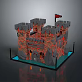 Grey Stone Medieval Castle With Multiple Towers Red Accents Red Flag And Blue Base