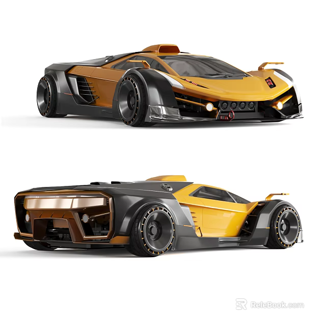 Yellow and Black Modern Sporty Supercar With Streamlined Aerodynamic Design and Wide Wheels 3d model 