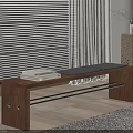 Wooden Bench With Black Cushion Stack Of Books By Window Blinds And Curtains