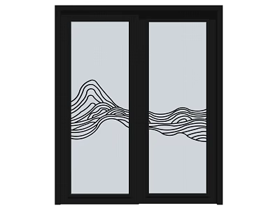 Modern Double Doors with Black Frame Glass Panels and Wavy Line Pattern 3d model