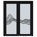 Modern Double Doors with Black Frame Glass Panels and Wavy Line Pattern