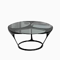 Round Modern Coffee Table With Glass Top And Black Metal Frame Design