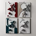 Modern Abstract Wall Decor with Four Panels Spherical Elements Curved Lines Red Silver Blue Green 3d model