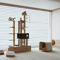 Modern Indoor Cat Furniture With Wooden Tree Bed And Blinds Design