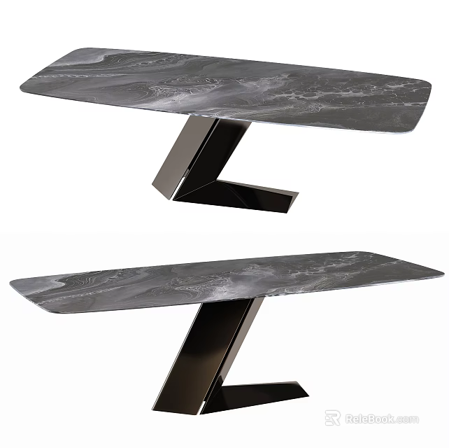 Modern Minimalist Dining Table With Marble Tabletop And Z Shaped Metal Base 3d model