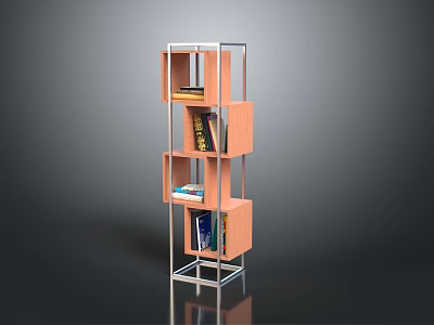 Modern Bookcase With Metal Frame And Wooden Shelves For Storing Books 3d model
