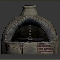Decorative Ornament Set Featuring Brick Structure Frying Pan Flame Effect And Stone Base