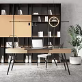 Modern Desk and Chair Desk Table and Chair Combination Bookcase Office Desk 3d model