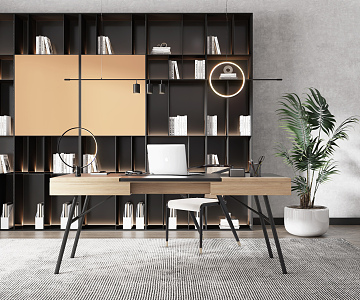 Modern Desk and Chair Desk Table and Chair Combination Bookcase Office Desk 3d model