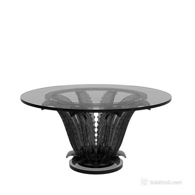 Modern Round Dining Table With Glass Top And Unique Base Design 3d model