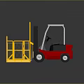 Red Black Industrial Forklift With Yellow Safety Cage And Platform