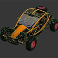 Orange and Black Off Road Utility Vehicle With Frame Structure Large Tires Roof Spare Tire