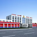 Modern Fire Station Building With Red Garage Doors And Multi Story Architecture
