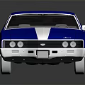 Blue Classic Muscle Car With White Stripe Shiny Body And Alloy Wheels